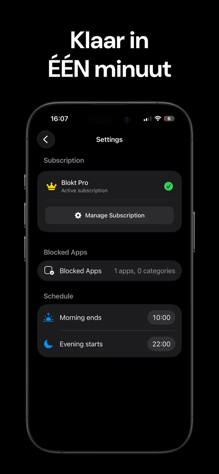 Klaar in ÉÉN minuut — Blokt-instellingen op iPhone met de app-kiezer voor geblokkeerde apps en het schema voor het einde van de ochtend en het begin van de avond